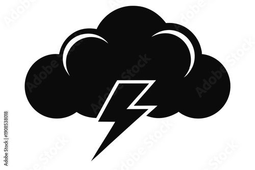 cloud with lightning bolt line art silhouette vector illustration