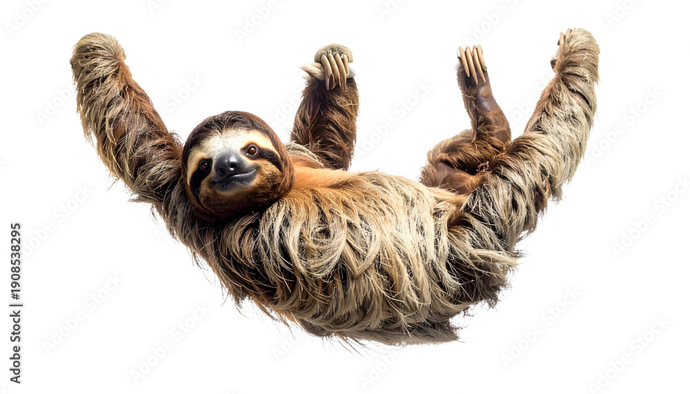 custom made wallpaper toronto digitalA cute two-toed sloth hanging from a thick rope, looking at the camera with a happy smile. This exotic mammal from the South American rainforest is isolated on a transparent background for easy use.