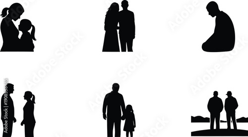 A collection of silhouettes illustrating different aspects of family and social life