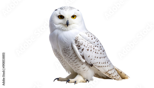 Wallpaper Mural Stunning snowy owl with piercing yellow eyes standing and looking forward. A beautiful arctic bird of prey, isolated on a simple, clean background. Image with a transparent background. Torontodigital.ca
