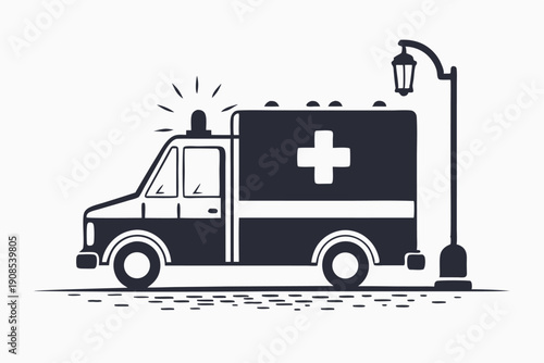 Ambulance Silhouette Emergency Vehicle, Streetlight, Urban Scene, Safety