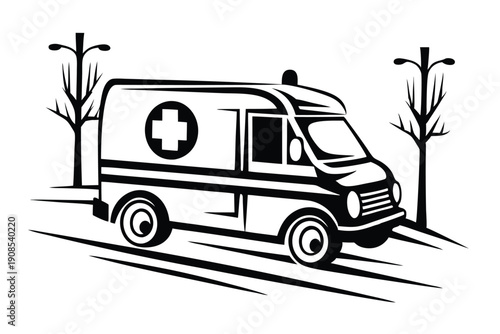 Ambulance Car Outline Icon, Emergency Medical Vehicle Black And White, Streetlight Design