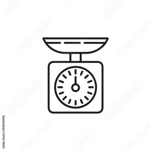 Kitchen scale line icon vector illustration, black outline design for cooking measurement and food preparation accurate weight balance