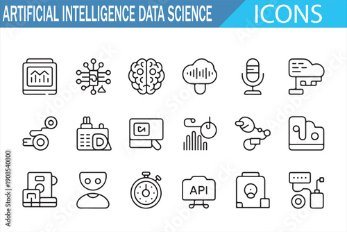AI and machine learning outline icon set