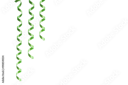 Green serpentine streamer on white background. Party decoration