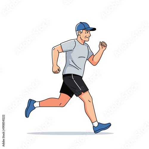 Active Senior Man Running Outdoors, Healthy Lifestyle, Fitness and Exercise Concept
