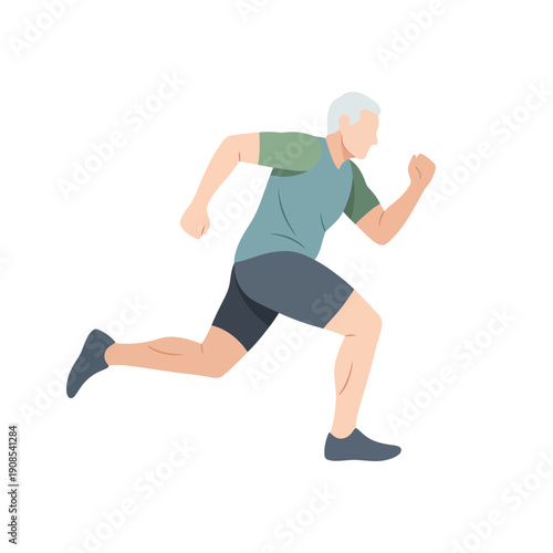 Active senior man running, healthy lifestyle, fitness, outdoor exercise, motion blur