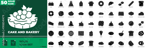 Cake And Bakery Solid Editable Icons set