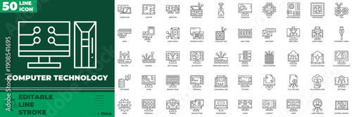 Computer Technology Line Editable Icons set