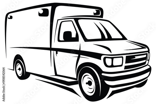 Emergency Vehicle Ambulance Black and White Silhouette Illustration, Healthcare Transport