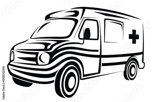 Ambulance Silhouette Emergency Vehicle, Medical Transport, Health Service, Black and White