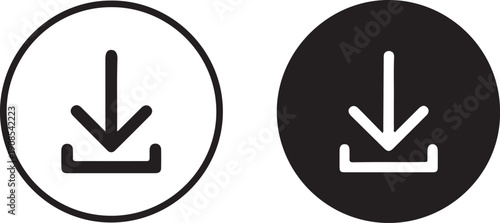 Two download icons showing an arrow pointing into a tray inside a circle on a white background