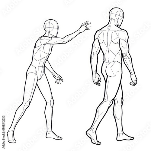 Desperate figure reaching out to someone walking away, line art concept.