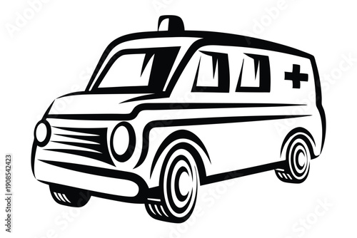 Ambulance Car Silhouette Emergency Vehicle, Medical Transport, Black and White Design