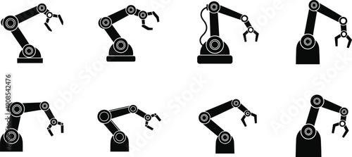 Robot arm icon set for industrial and technology concepts