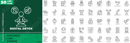 Digital Detox Line Editable Icons set