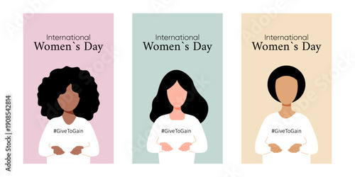 Women celebrating unity. Diverse women illustrated with hearts to inspire empowerment and community celebration on social media