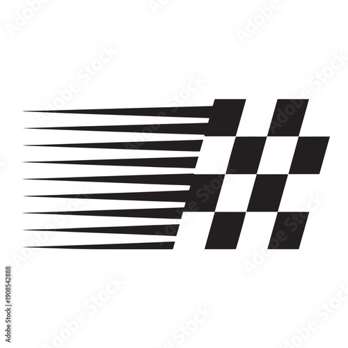 Speeding checkered racing flag vector illustration, black white finish line flag with enhanced motion blur effect isolated on transparent background