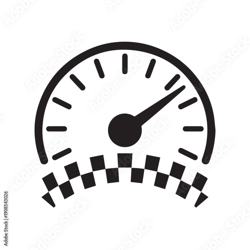 Speedometer with a pointed needle and a checkered flag motif along its base, symbolizing quick taxi service and fast delivery