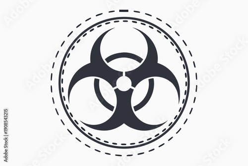 Biohazard Symbol, Black Silhouette, Circle Border with Dashed Lines, Style