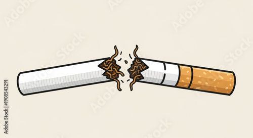 Cigarette breaking in half with burning tobacco spilling out