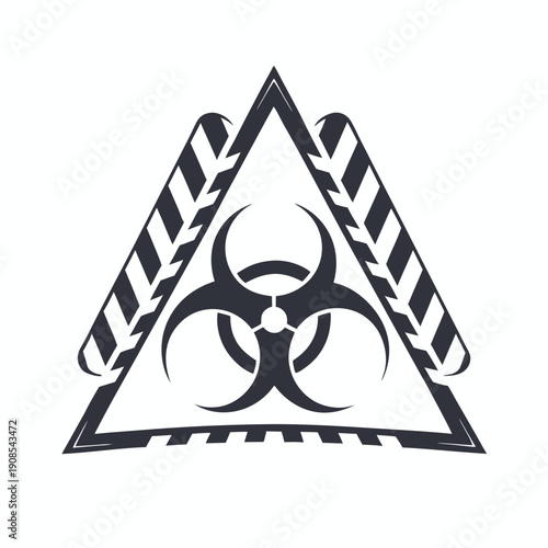 Biohazard Symbol in Triangle, Black and White Style, Warning Sign, Geometric, Minimalist