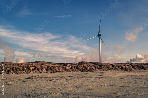 A wind turbine in the Netherlands on the North Sea coast