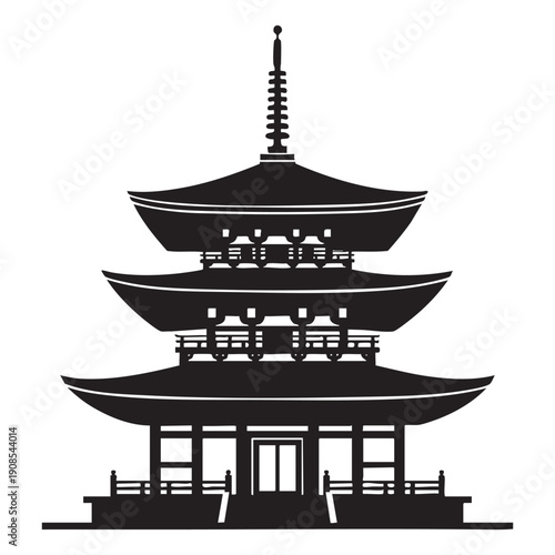 Traditional Japanese Pagoda Temple Silhouette - Asian Architecture