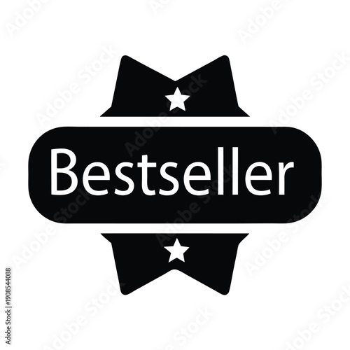 Bestseller Black & White Badge Icon, Star Accents, Modern Minimalist Style, Isolated Art