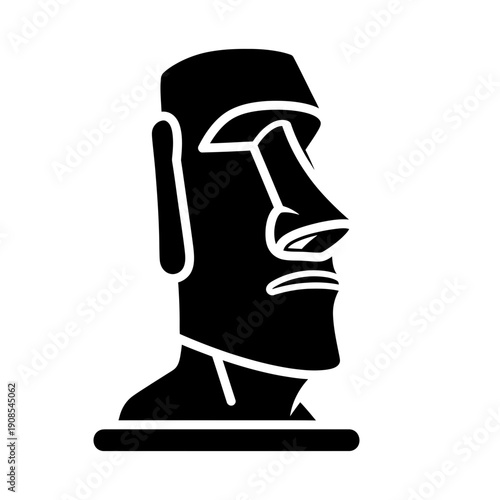 Stylized black silhouette vector illustration of an ancient colossal stone head, representing a mysterious and iconic historical monument, perfect for cultural and travel themes and designs
