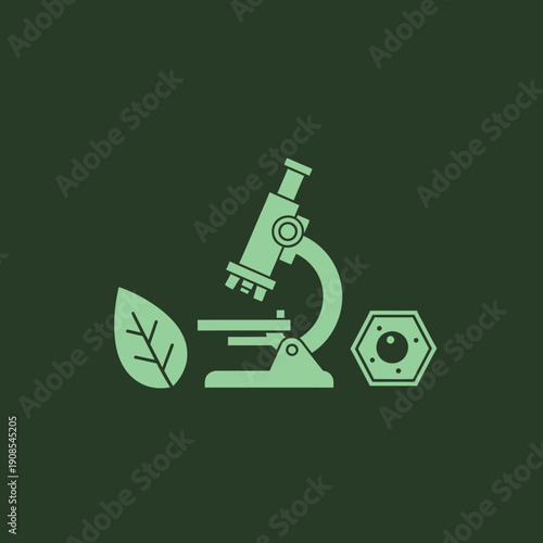 Microscope, Leaf, Cell Icon: Biology, Science, Research, Nature, Discovery