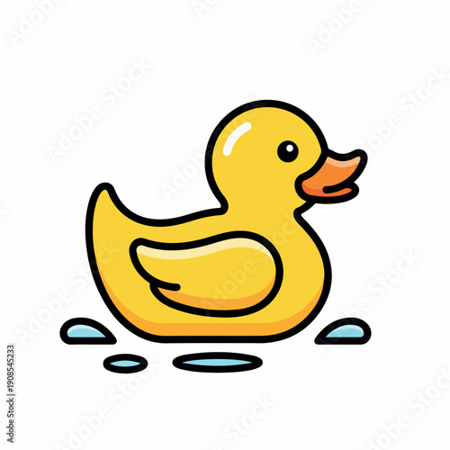 Print Cute Yellow Rubber Duck Icon – Cartoon Bath Toy Illustration