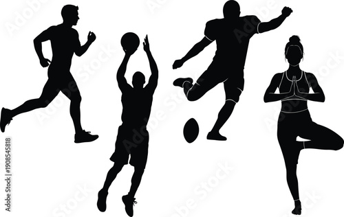 Silhouette of people engaging in various sports activities
