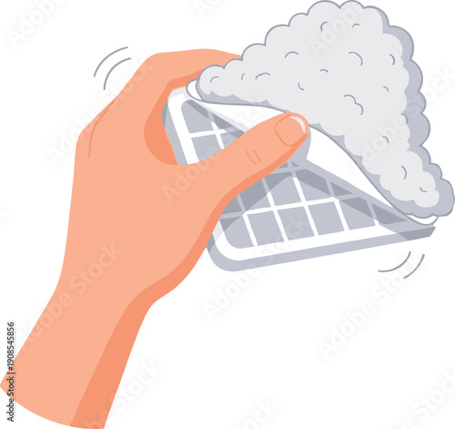 Hand Holding Cleaning Sponge Scrubbing Surface with Foam and Soap Suds for Household Chores, Janitorial Services, Hygiene, and Sanitary Maintenance Vector Illustration