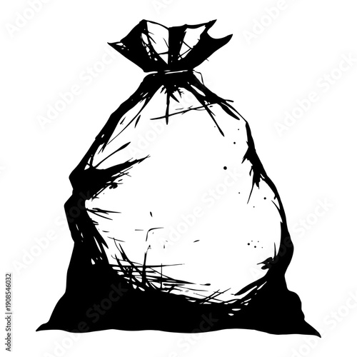 Full tied sack or money bag silhouette with grunge ink texture