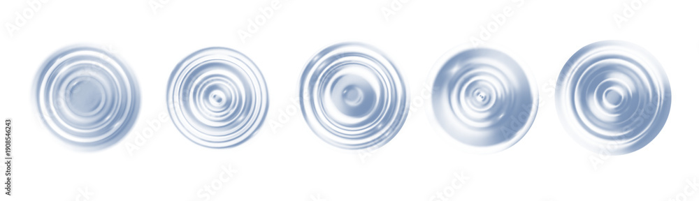 Obraz premium Circular concentric rings from liquid splash, realistic puddle ripples with radial pattern, milk-white abstract motion on isolated transparent background, top view 3D design