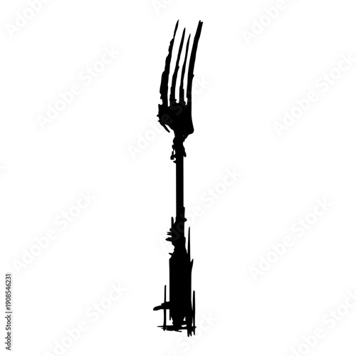 Hand drawn ink sketch of a single dining fork in grunge style