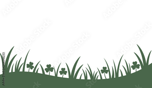Dark green grass silhouette with clover shamrocks nature border vector