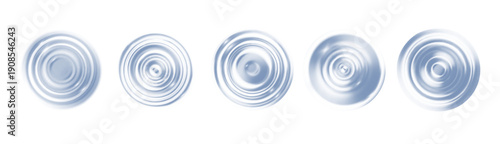 Circular concentric rings from liquid splash, realistic puddle ripples with radial pattern, milk-white abstract motion on isolated transparent background, top view 3D design