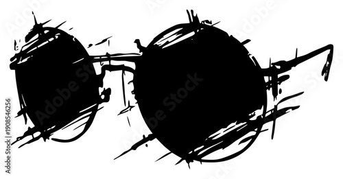 Round hippie sunglasses drawn in black grunge ink style