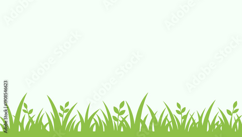 Green grass border flat vector with leaves for natural background design