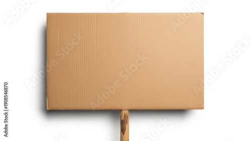 Blank cardboard sign on wooden pole isolated on white background copy space