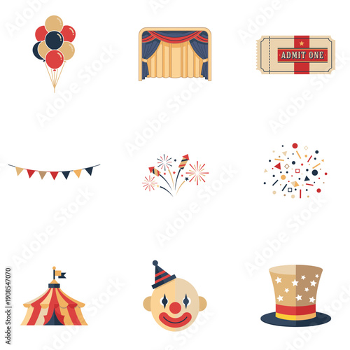 Amusement Park Attractions Icon Set
