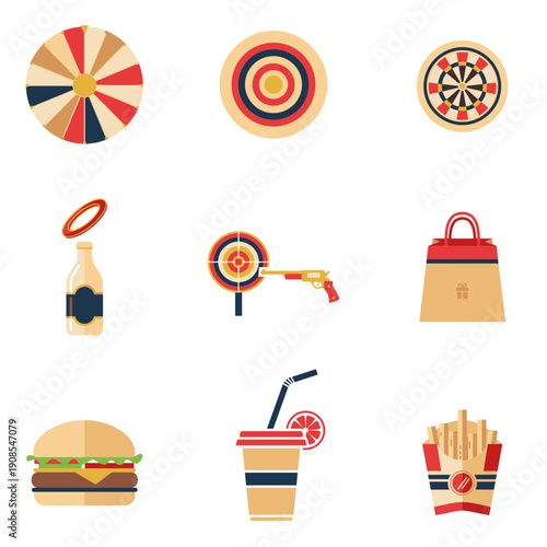 Fast Food and Entertainment Icon Set