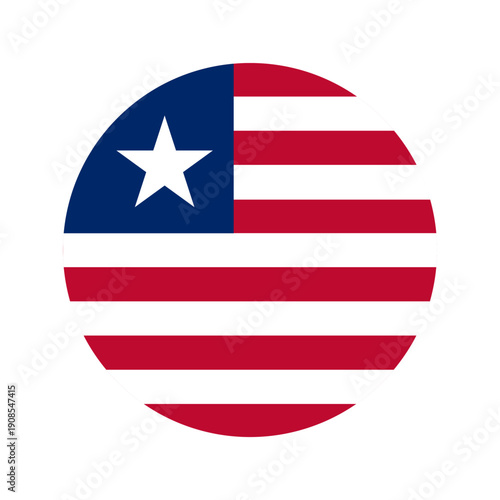 National flag of Liberia. Round Liberian flag. Vector illustration.	