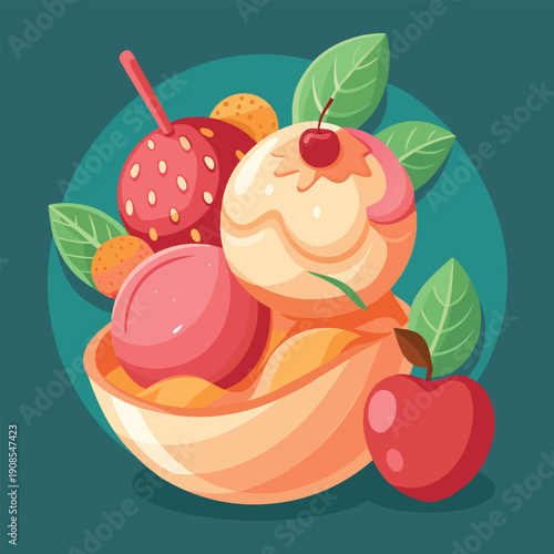 Colorful ice cream sundae in a bowl