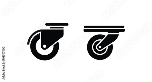 Two industrial casters depicted in a bold black silhouette