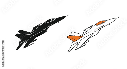 Dynamic jet aircraft depiction with color accents a striking silhouette