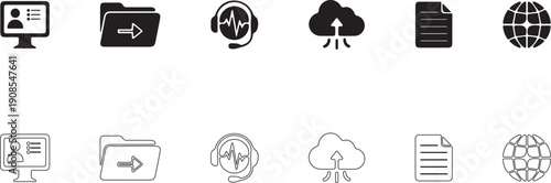 Remote work tools. Vector icon set.