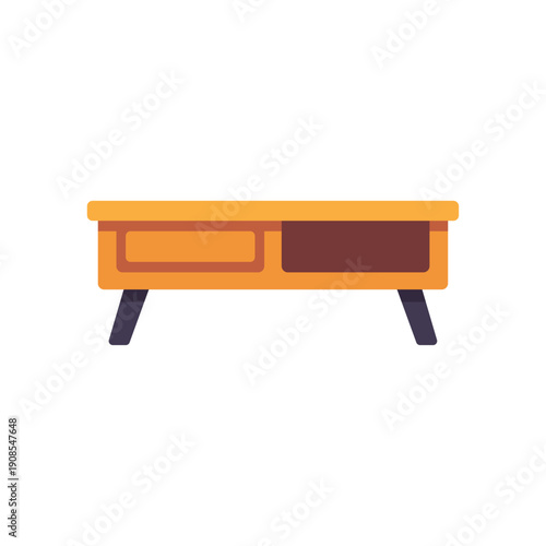 wooden coffee table, furniture and home decor, single drawer, colorful vector flat style illustration
